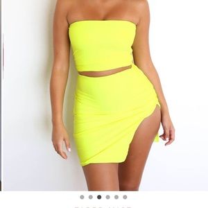 Neon yellow bodycon mini skirt